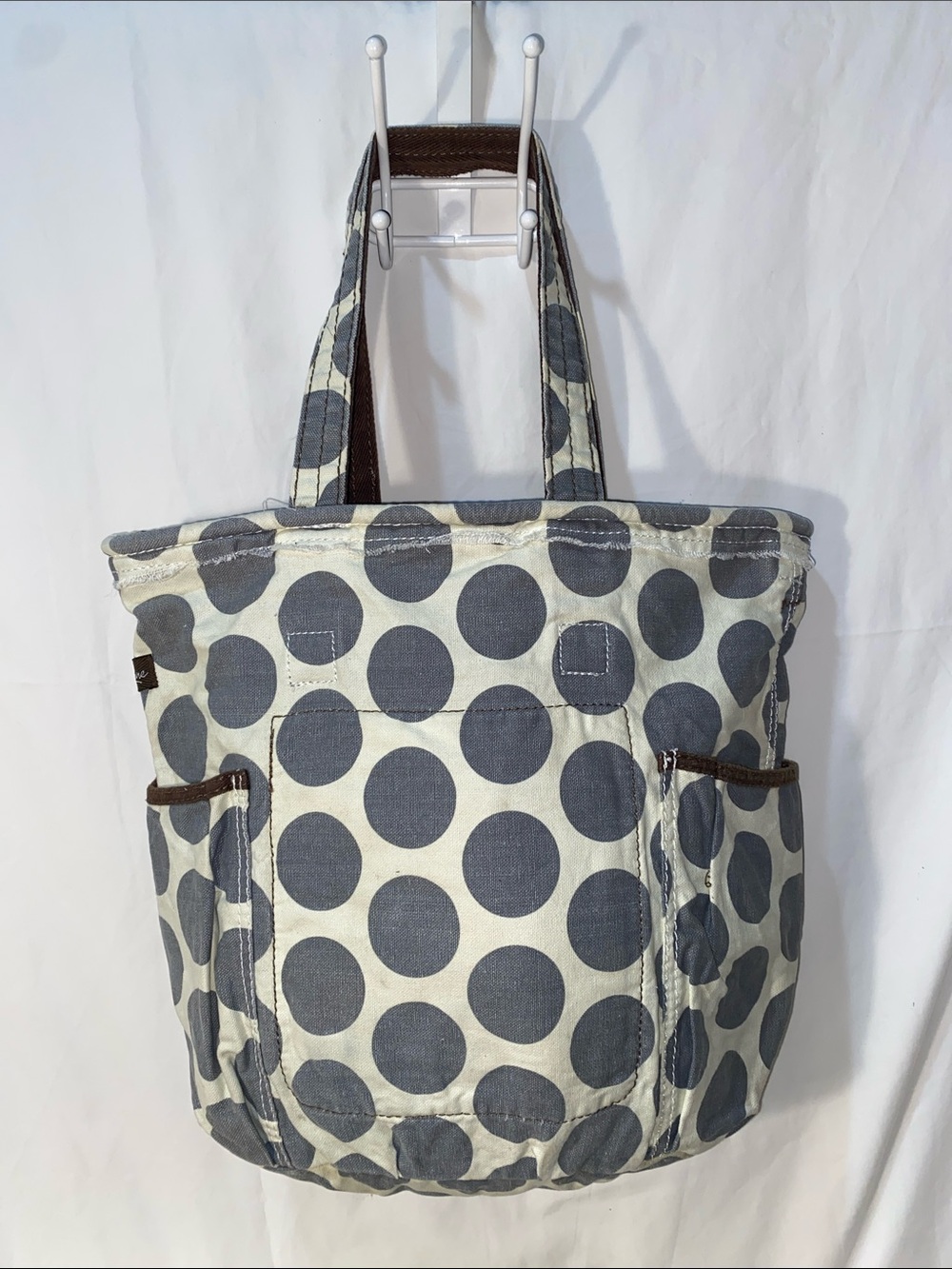 Thirty One Retro Metro Canvas Tote Bag in Gray Polka Dot